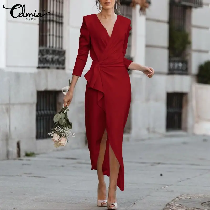 Robe asymétrique col v – Image 3
