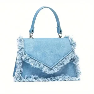 Sac à main en denim avec franges pour Femmes