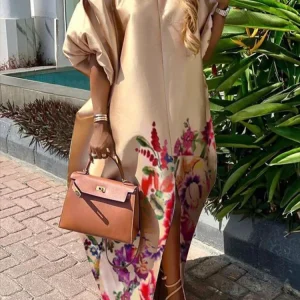 Robe Longue Florale à Manches Bouffantes