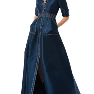 Robe Vintage Élégante à Col Rabattu et Boutons