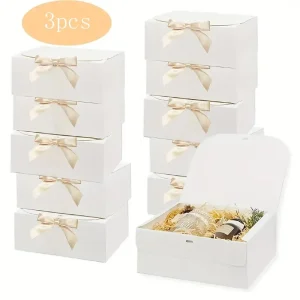Lot de 3 Grandes Boîtes Cadeau Blanches avec Ruban