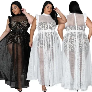 Robe grande taille sans manche à volant